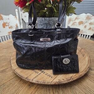 Black Coach Signature Tote Bag and Wallet Set
